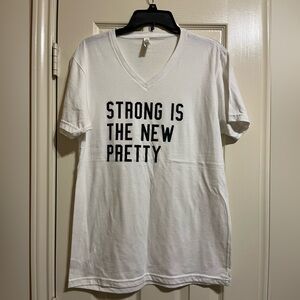 White V-Neck T-Shirt with Bold Text